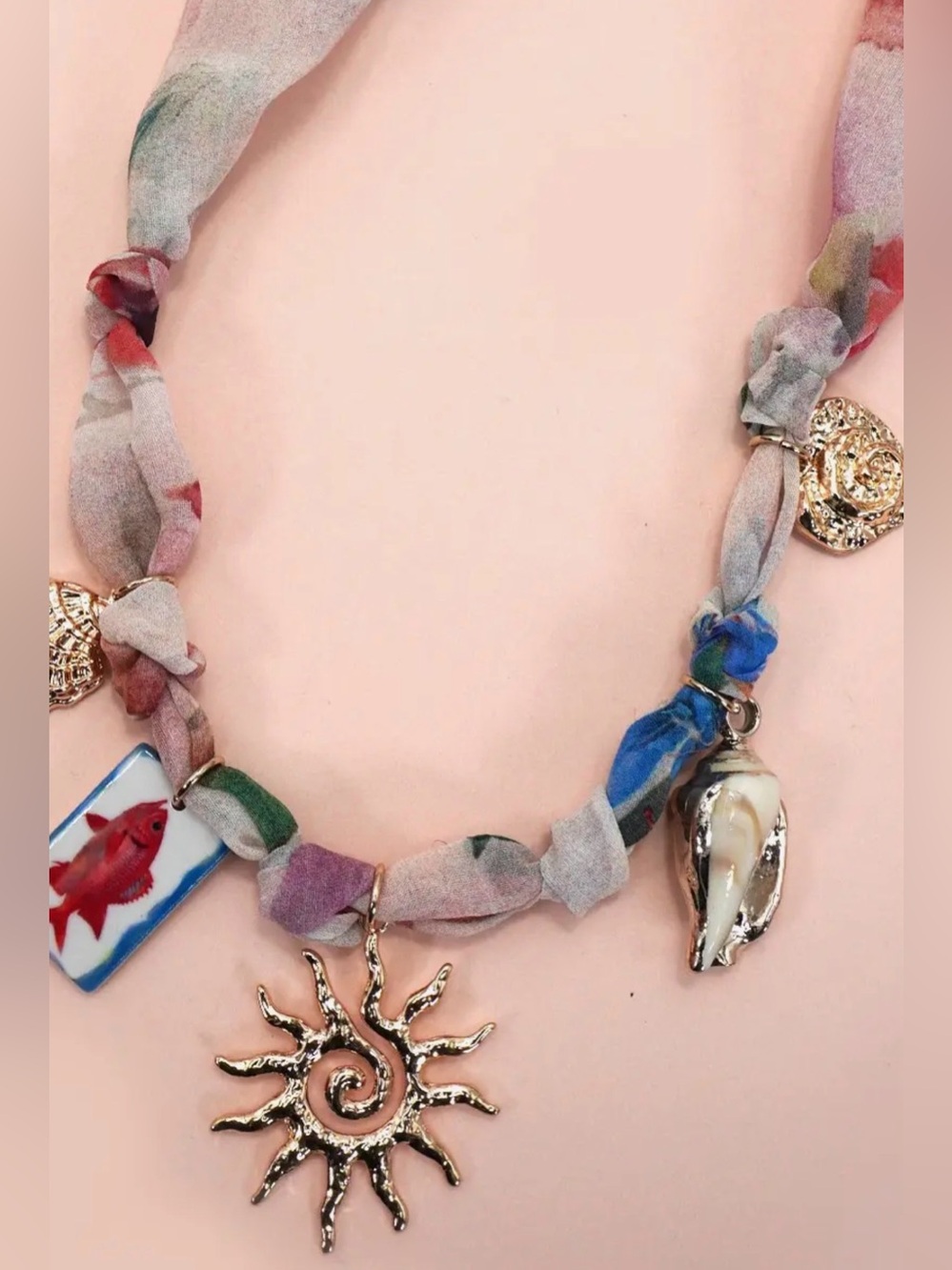 Bohemian Sun & Shell Scarf Charm Necklace